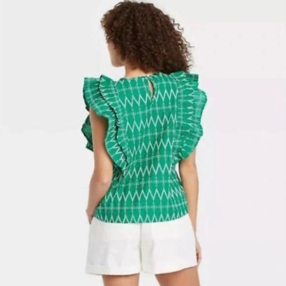 Universal Thread Teal Short Sleeve Blouse With Ruffles - Picture 2 of 8